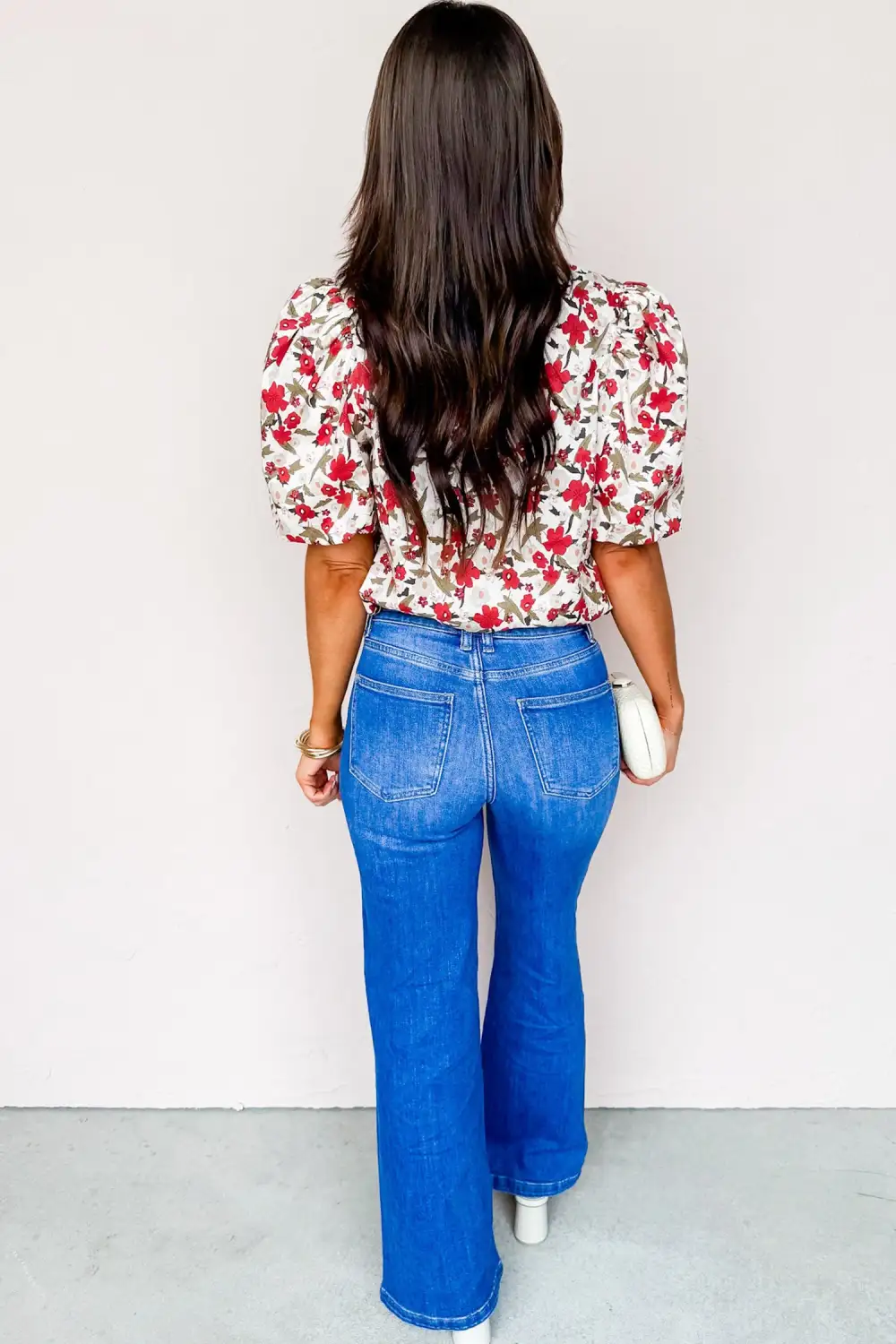 Floral Button Front Puff Sleeve Shirt Blouse