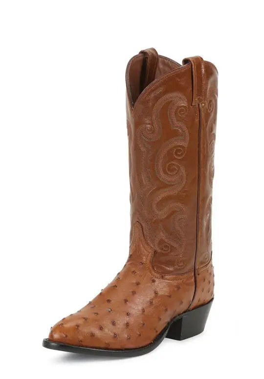 Men's Full Quill Ostrich Round Toe Western Tooled Boots
