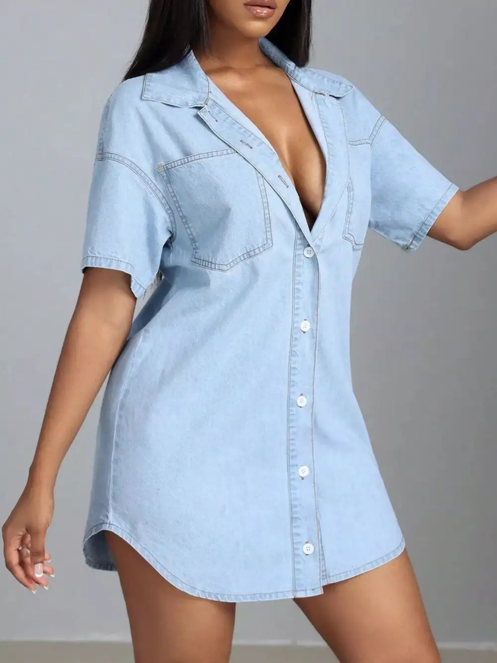 Classic Short-Sleeve Denim Casual Dress