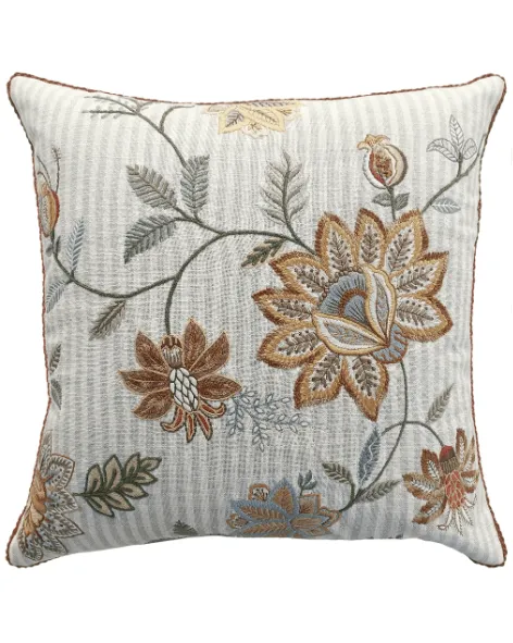 Embroidered Striped Cotton Decorative Cushion Cover