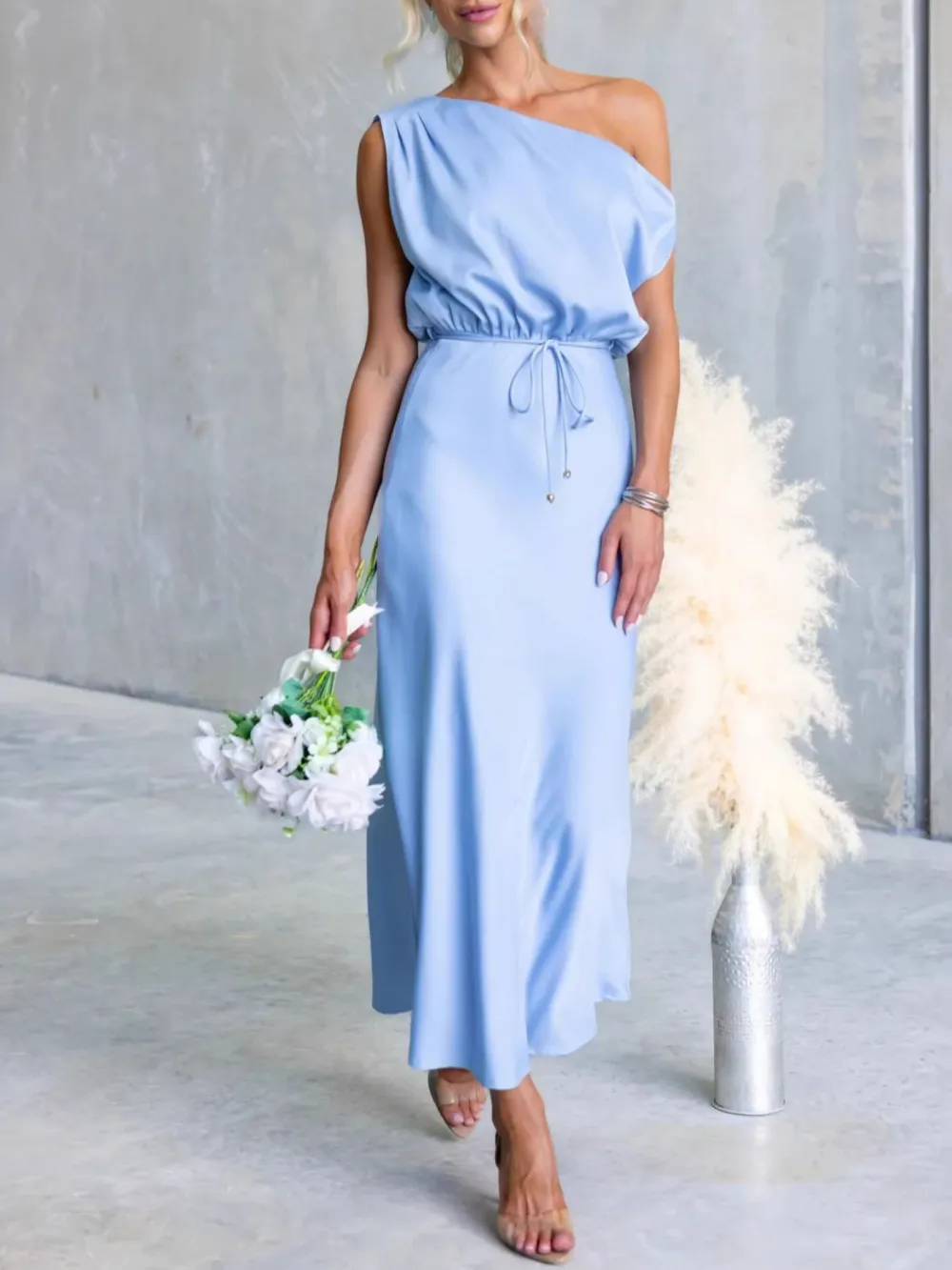 Classic One-Shoulder Midi Dress