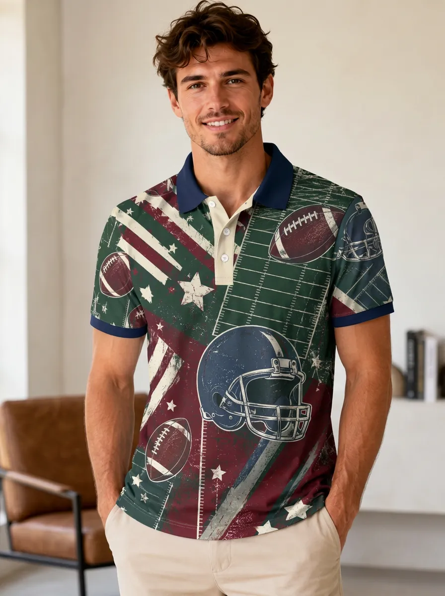 Men's Football Helmet Field Polo Shirt