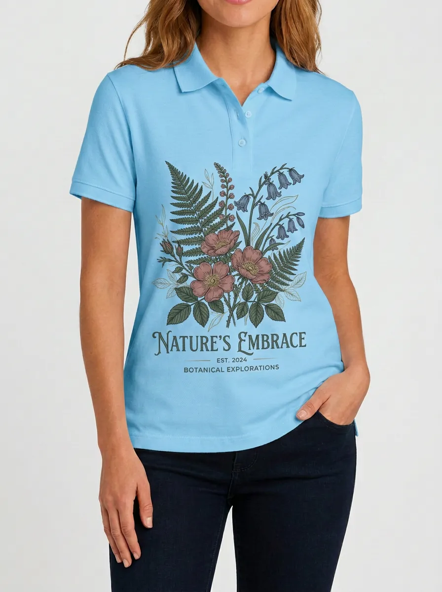 Nature Lover Botanical Fern Flower Polo Shirt