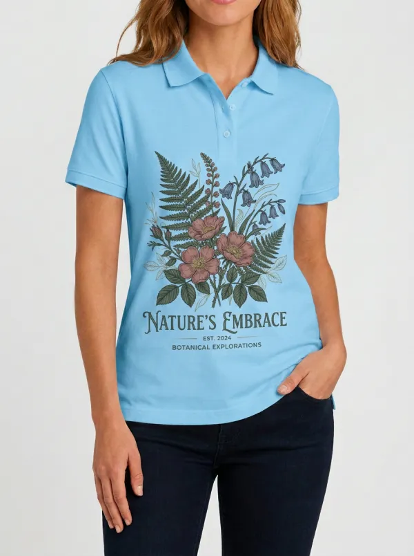 Nature Lover Botanical Fern Flower Polo Shirt
