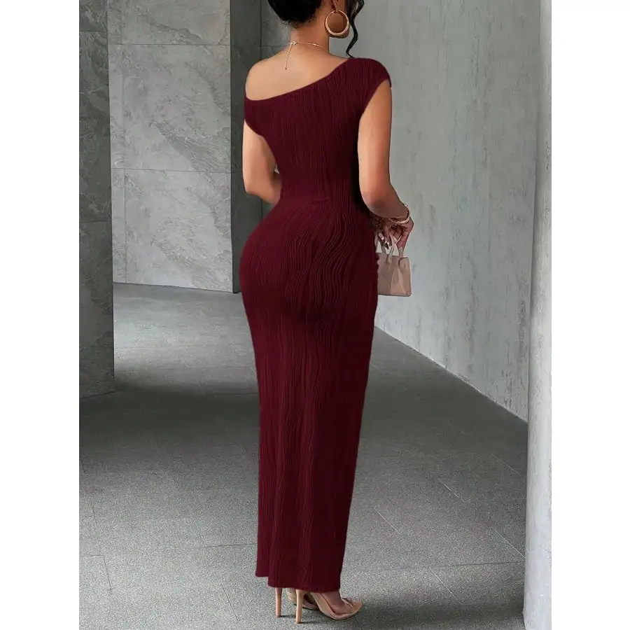 Textured Single Shoulder Bodycon Maxi Dress