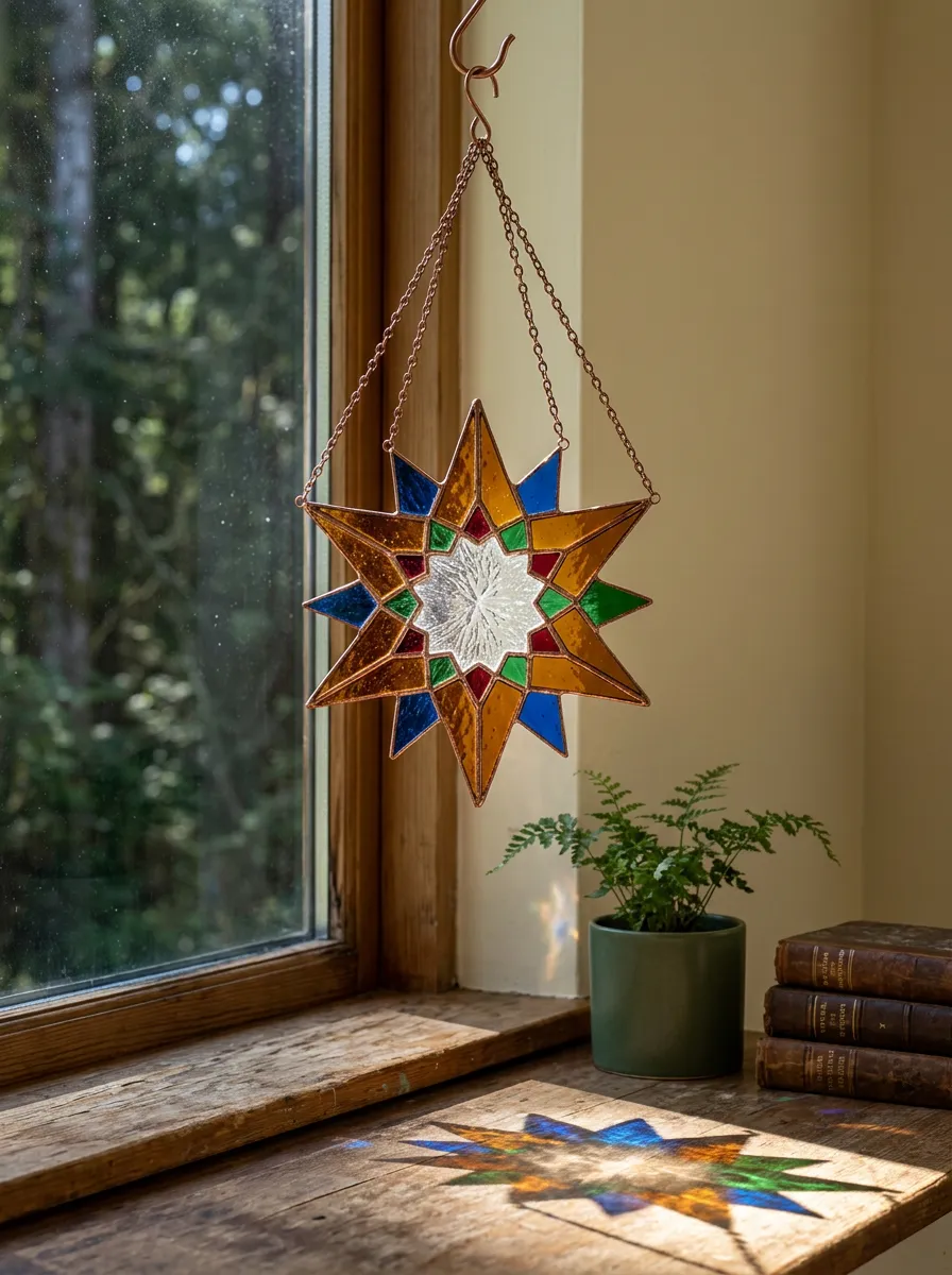 Star Stained Glass Geometric Suncatcher Hanging Ornament