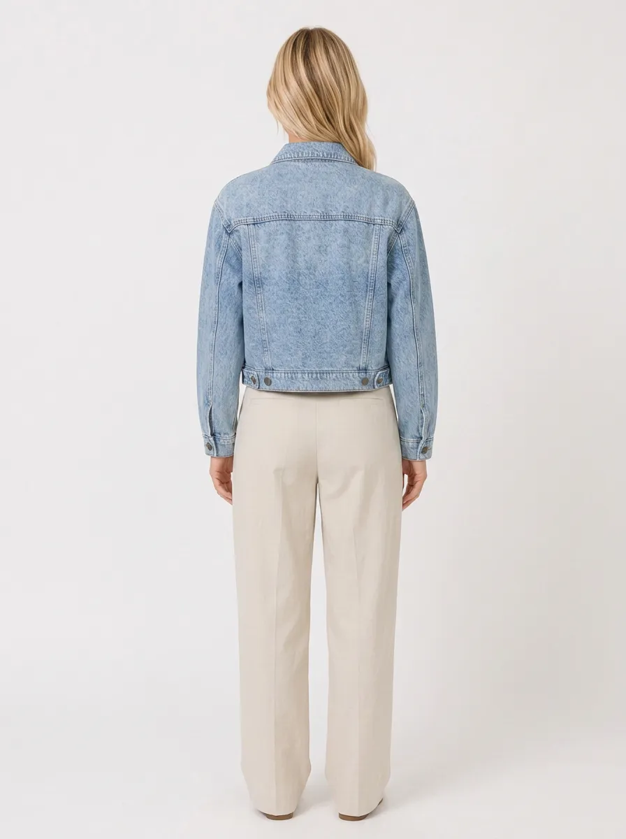 Women's Vintage Light Wash Denim Cropped Jacket