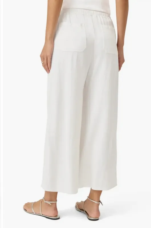 White Linen Blend Wide Leg Cropped Pants