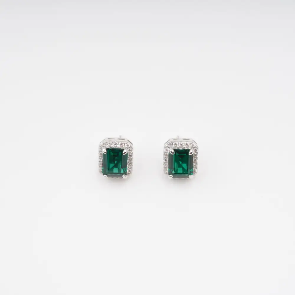 Green Square Emerald Cut Gemstone Sterling Silver Earrings