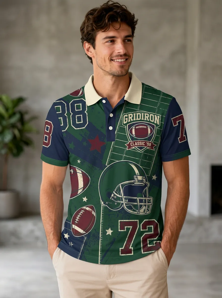 Men's Versatile Gridiron Helmet Polo Shirt