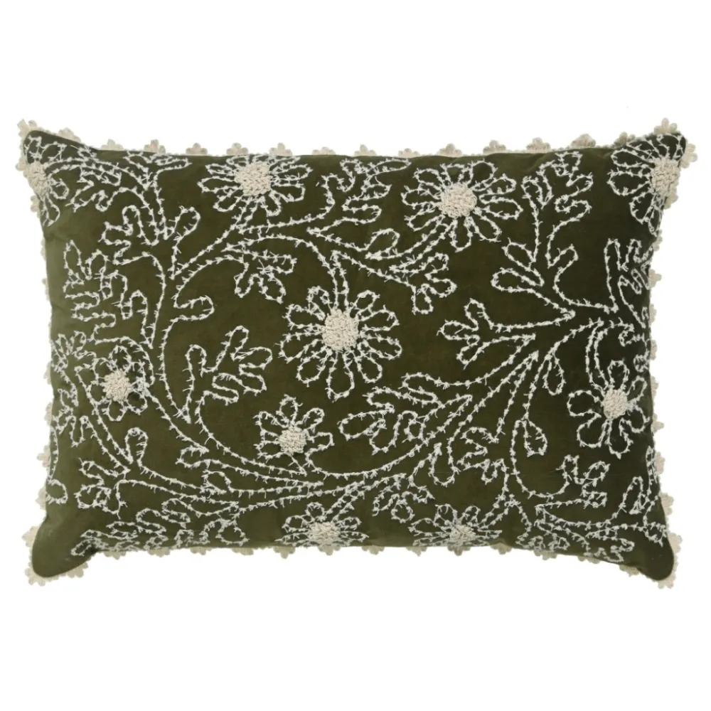 Artisan Accent Hand Embroidered Floral Botanical Cotton Decorative Cushion Cover