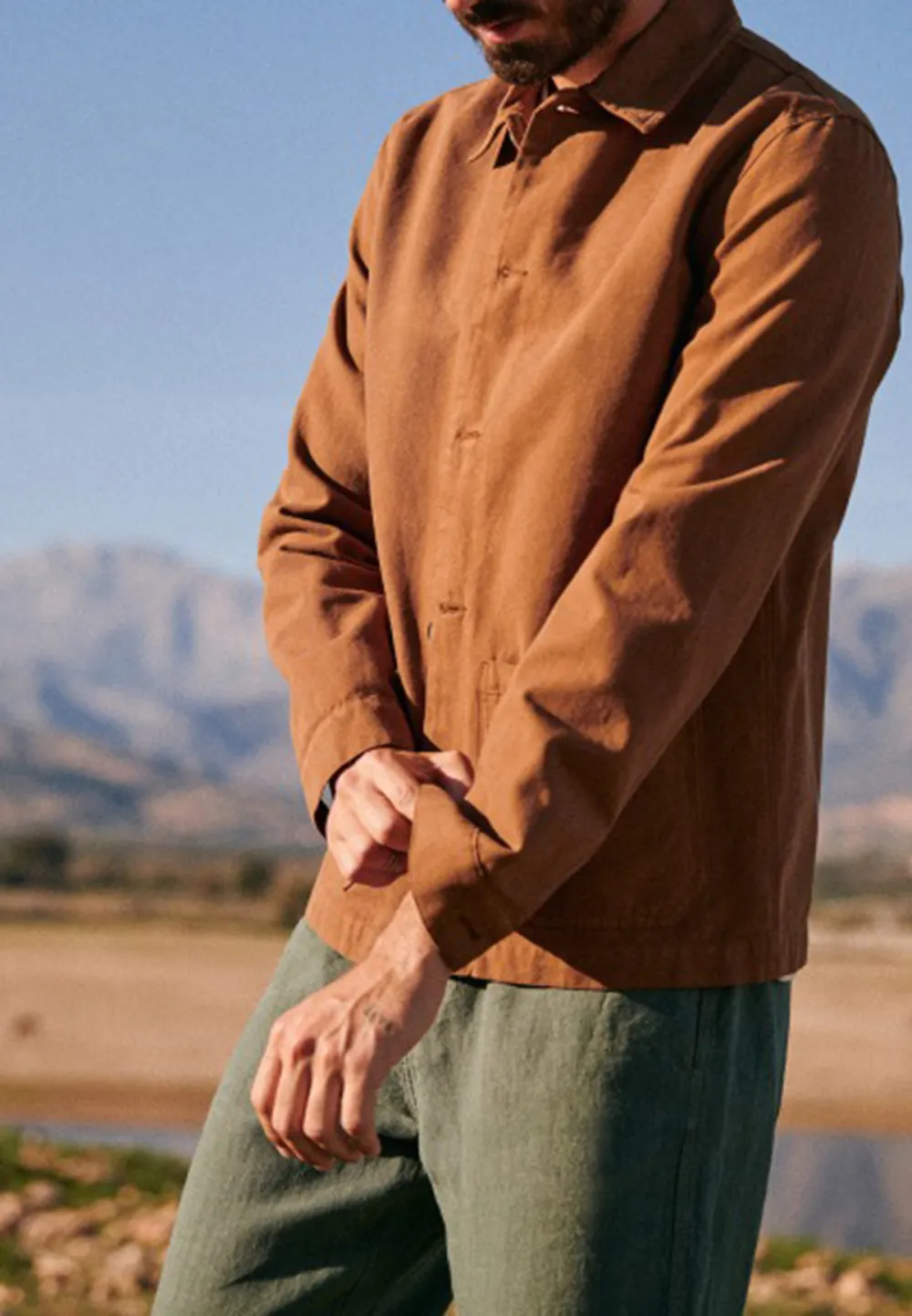 Light Brown Cotton Blend Button Front Chore Jacket