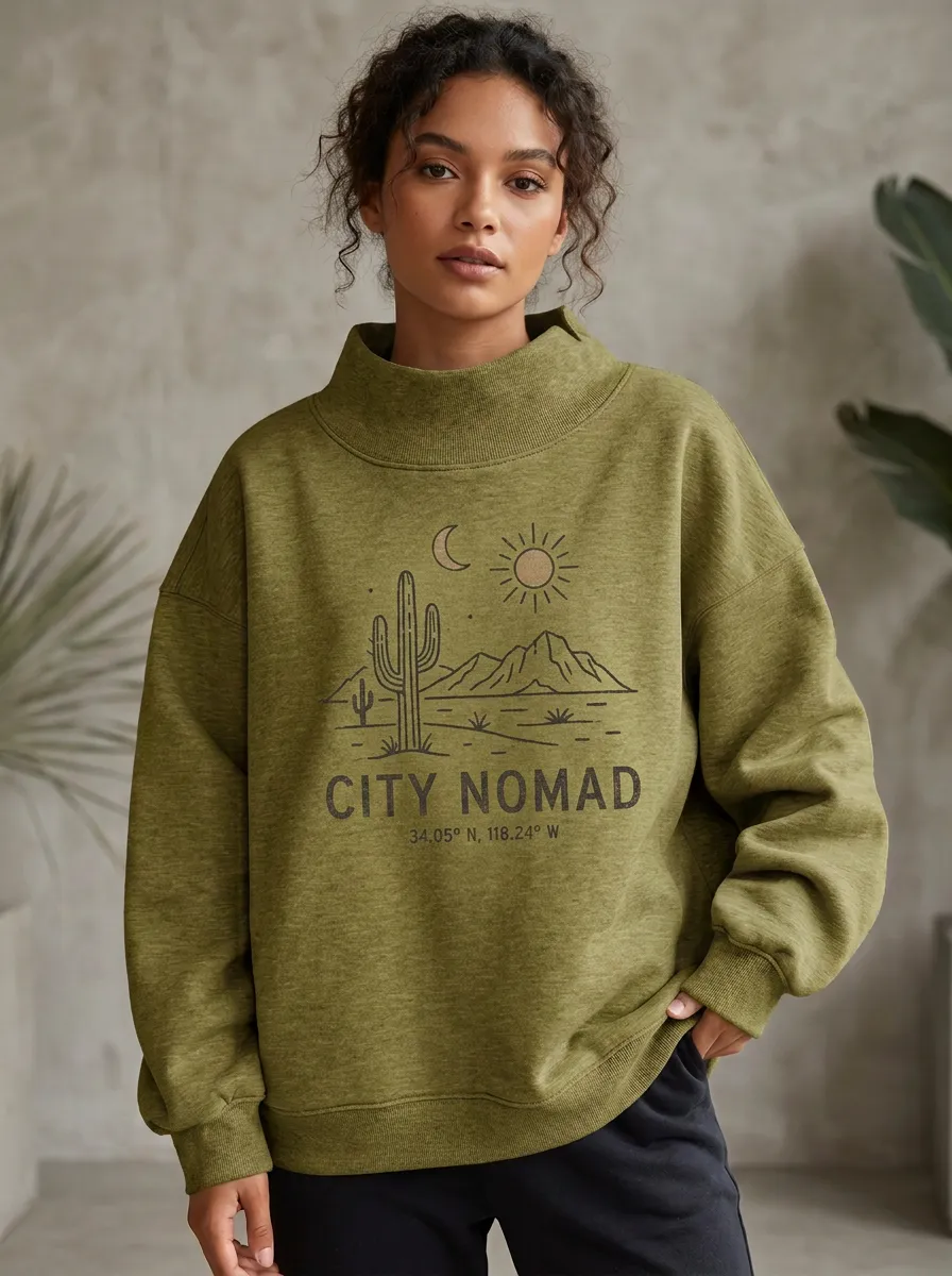 City Nomad Desert Cactus Sun Mock Neck Sweatshirt