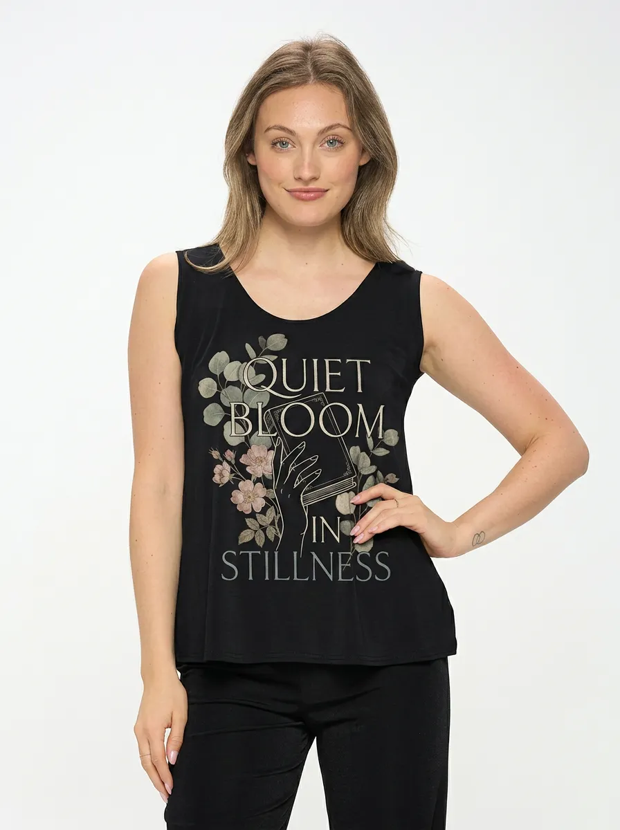 Women's Book Lover Quiet Bloom Floral Hand Printed Tank Top