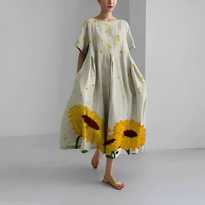 Relaxed Style Flower Midi Dress