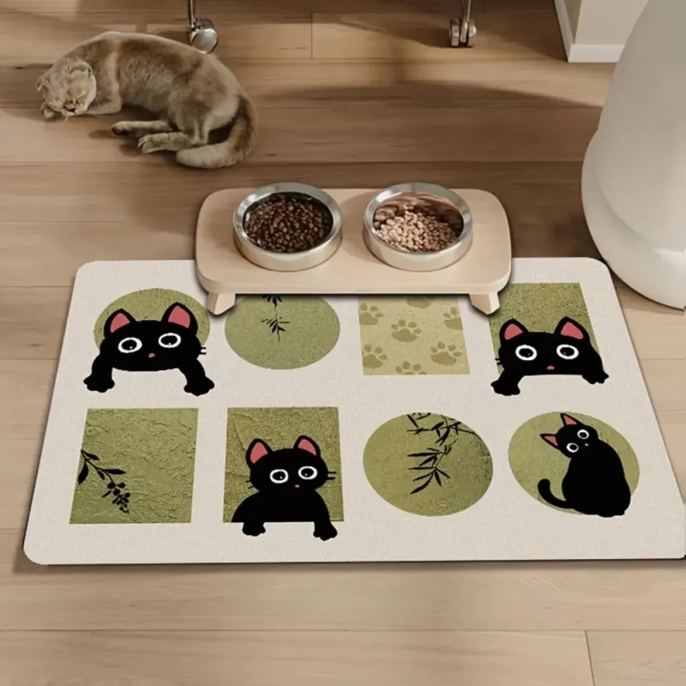 Cute Black Cat Pet Feeding Mat