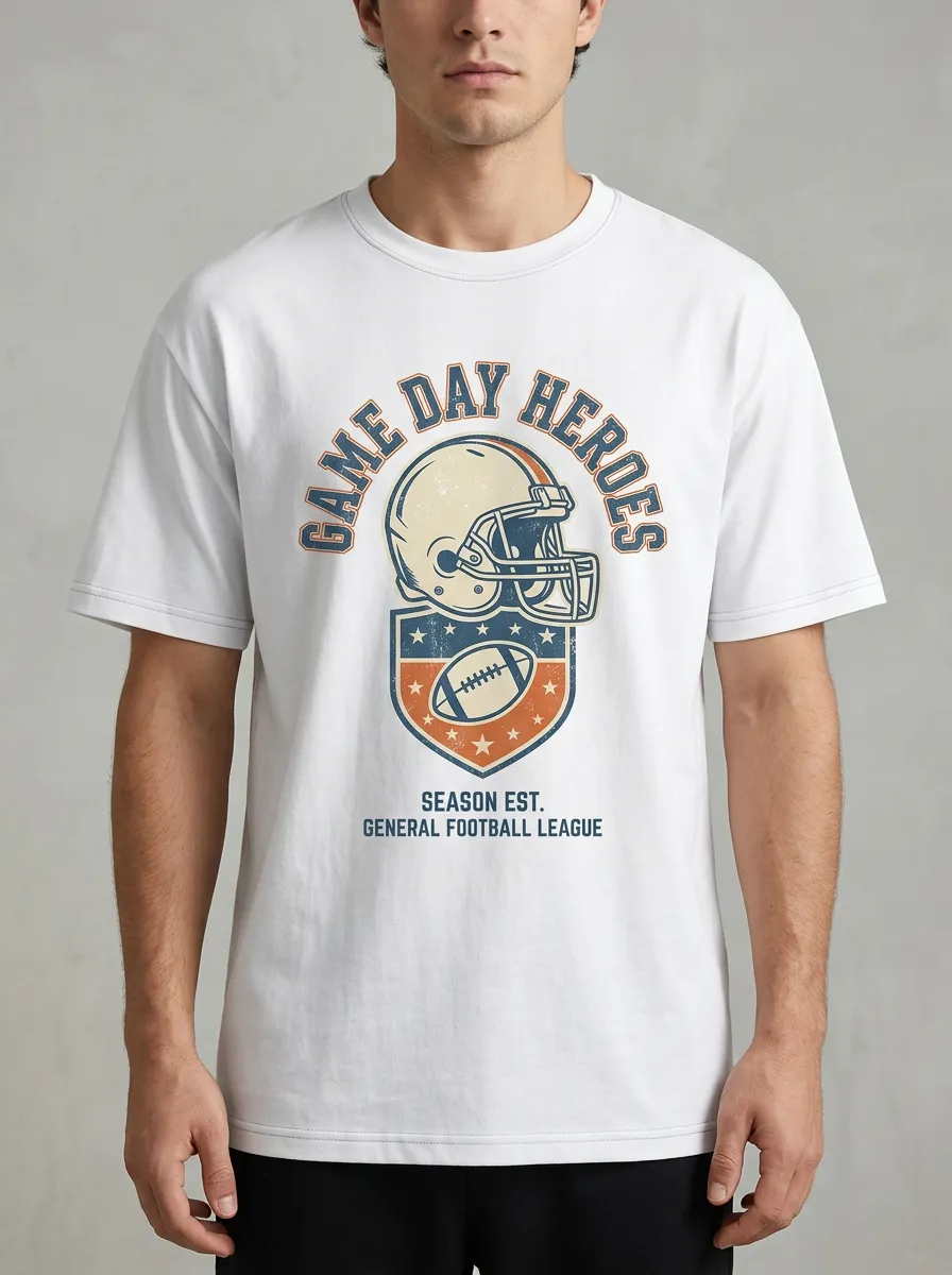 Men's American Football Game Day Heroes Helmet Graphic T-shirt