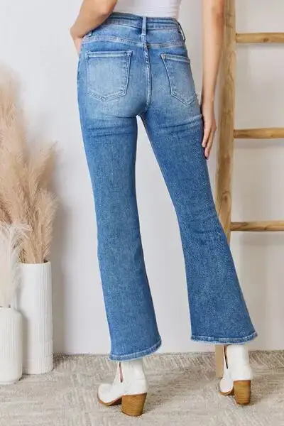 High Rise Ankle Flared Detail Denim Jeans