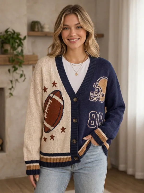 Women's Refined Helmet Football Ball Knitted Cardigan
