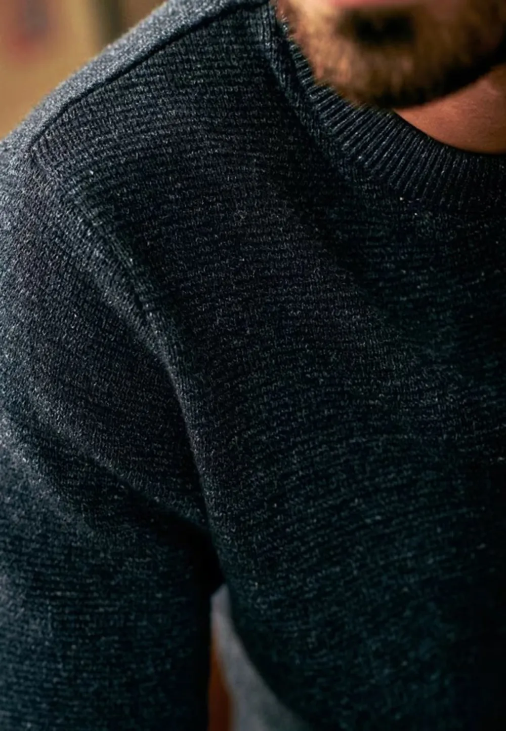 Dark Denim Heathered Knit Crew Neck Sweater