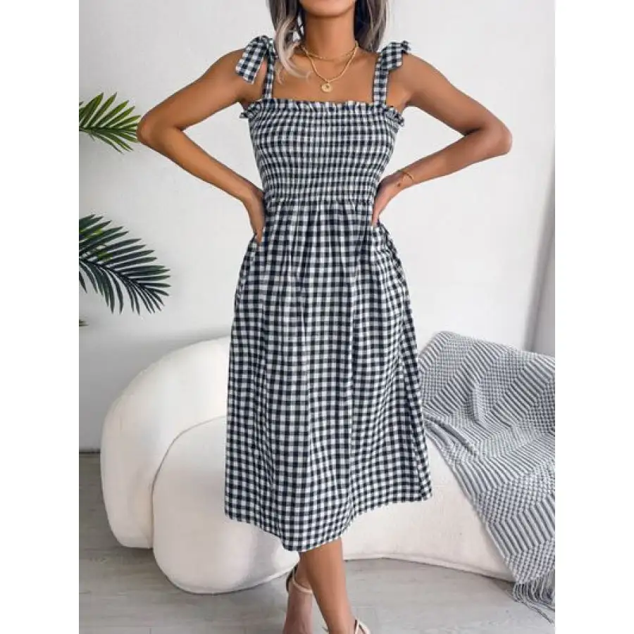 Frill Square Neck Midi Dress