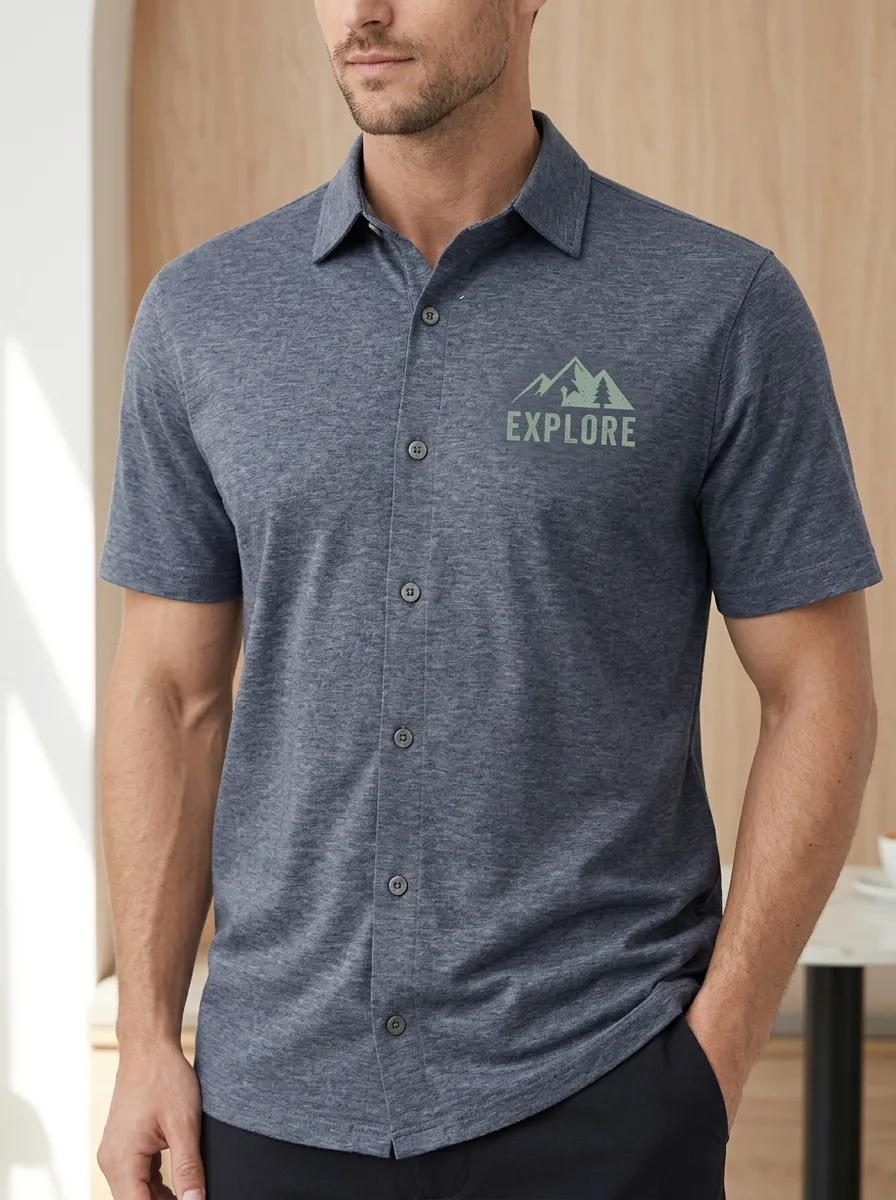 Men's Outdoor Adventure Explore Mountain Printed Polo Shirt