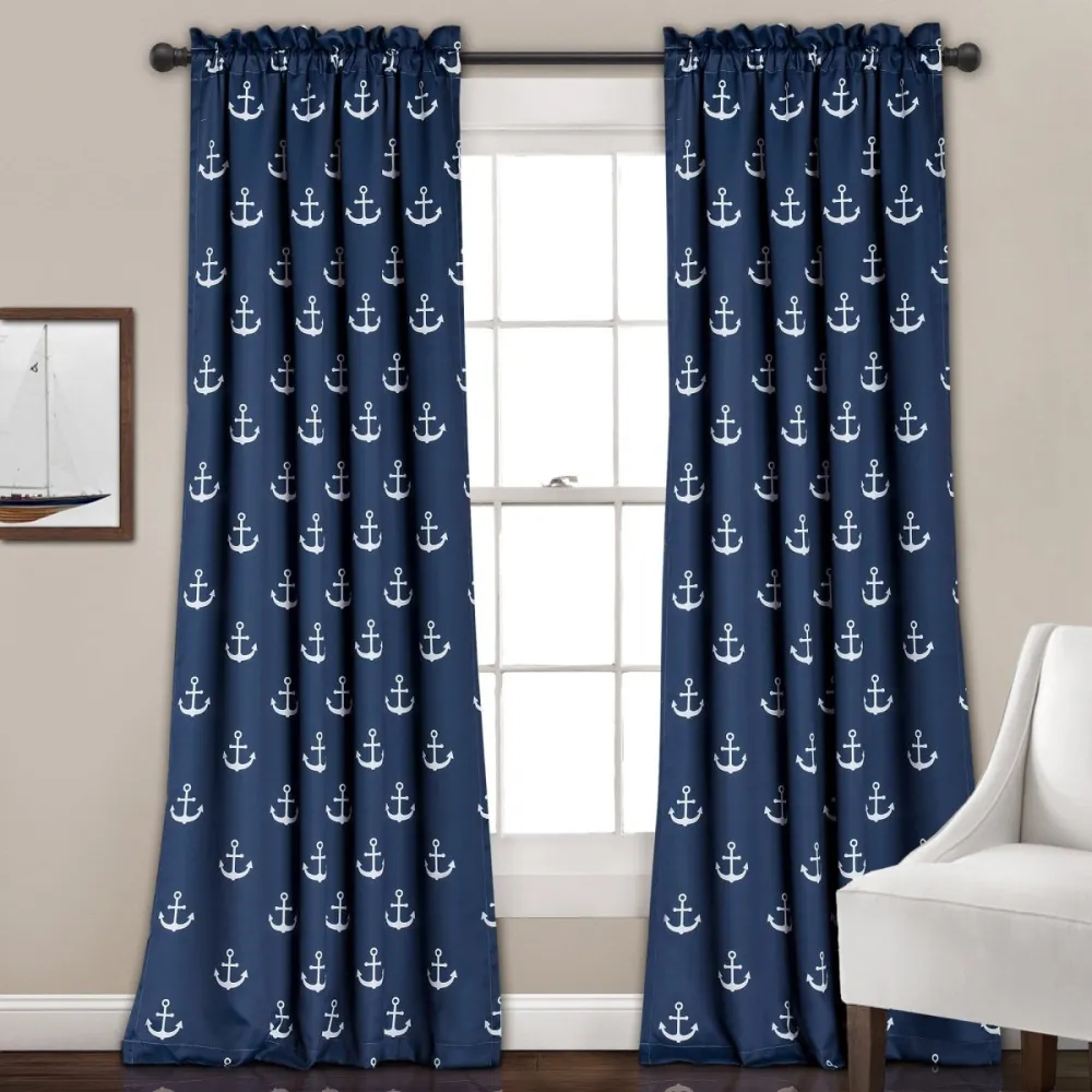 Coastal Tropical Botanical Blackout Rod Pocket Curtain Panel Set