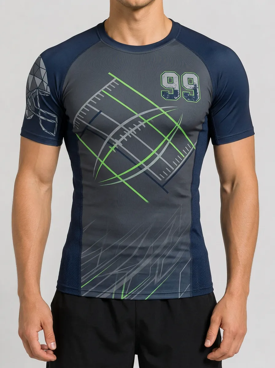 Men's American Football 99 Number Helmet Printed T-shirt