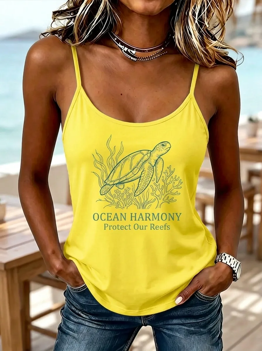 Women's Ocean Lover Sea Turtle Reef Printed Tank Top