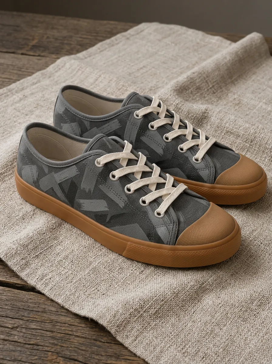 Men's Abstract Brushstroke Grey Printed Canvas Shoes
