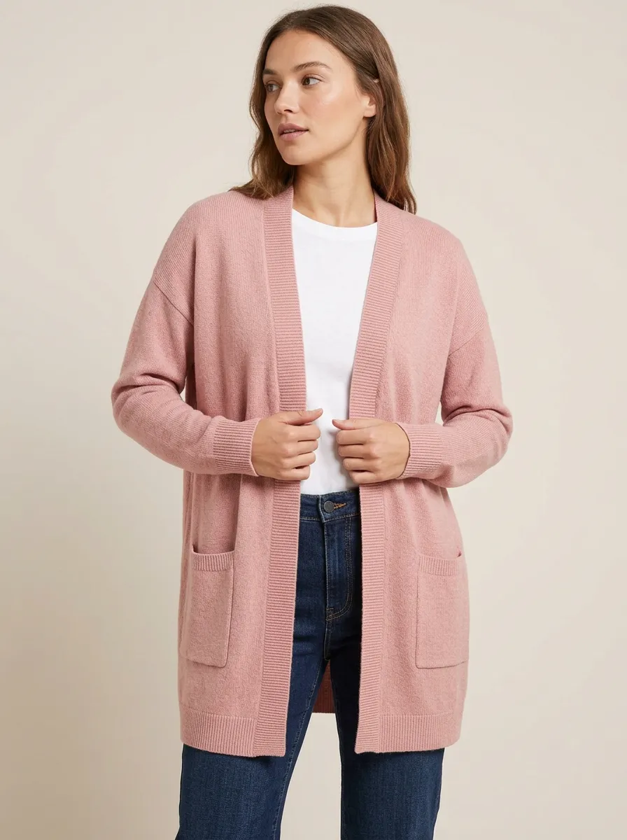 Women's Casual Pink Solid Color Open Knit Cardigan