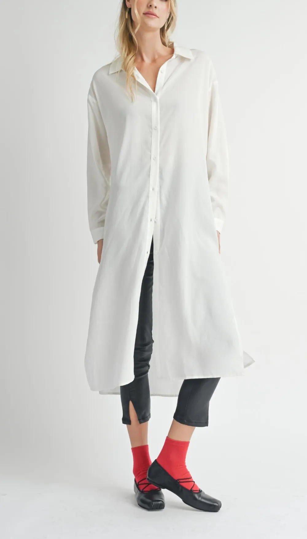 Long Button Down Woven Shirt