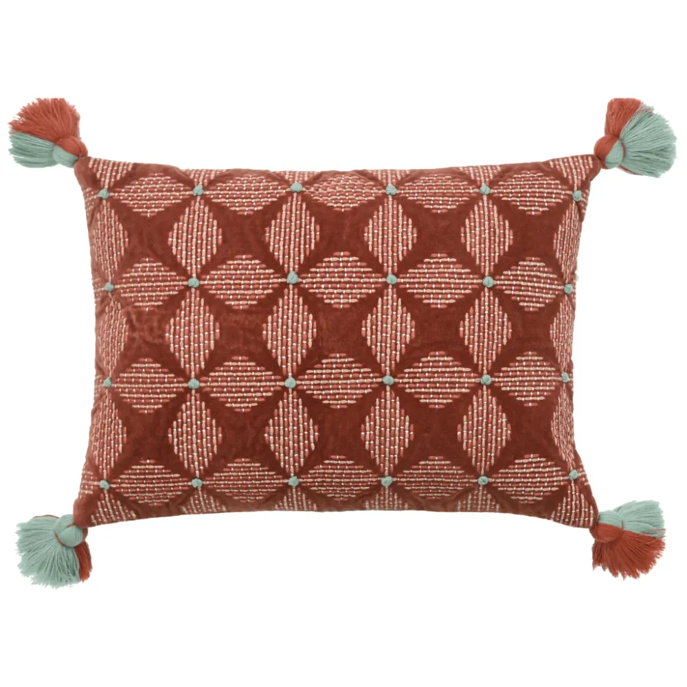 Embroidered Textured Velvet Lumbar Decorative Cushion Cover