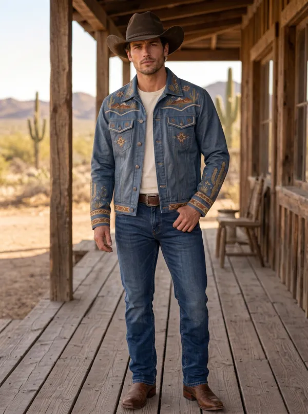Rodeo Heritage Cactus Desert Landscape Artwork Men's Western Jacket
