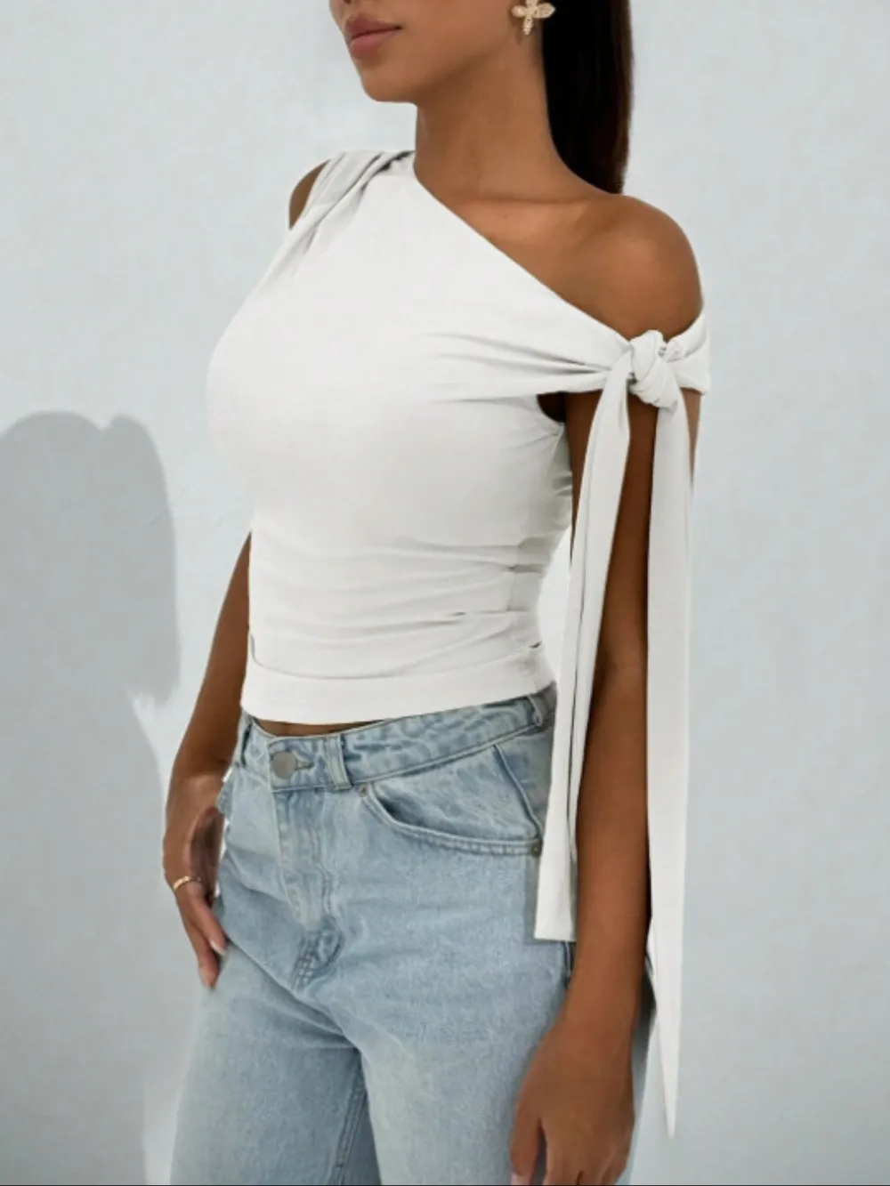 One Shoulder Tie Detail Cami Top