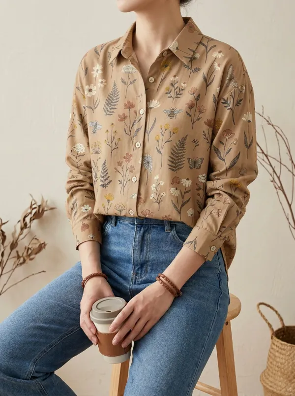 Botanical Garden Butterfly Bee Button-Up Shirt
