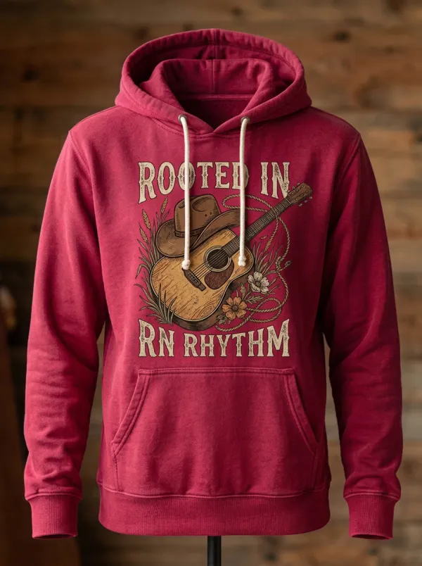 Americana Country Music Guitar Cowboy Hat Pullover Hoodie