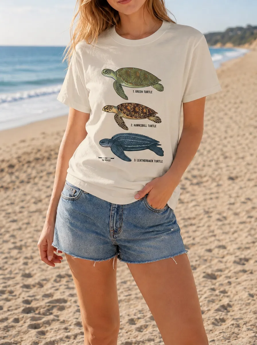 Women's Sea Turtle Lover Marine Life Printed T-shirt