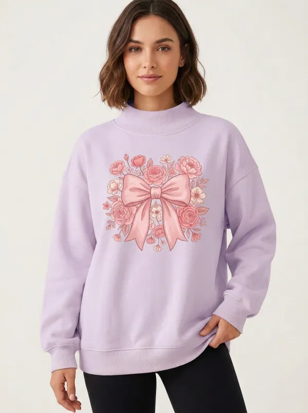 Women's Breast Cancer Awareness Pink Bow Floral Printed Sweatshirt