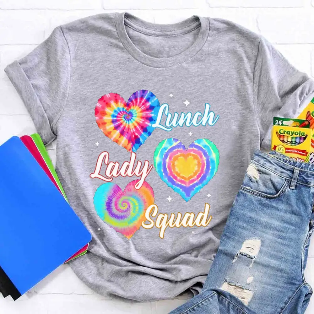 Lunch Lady Squad Colorful Peach Heart T-Shirt