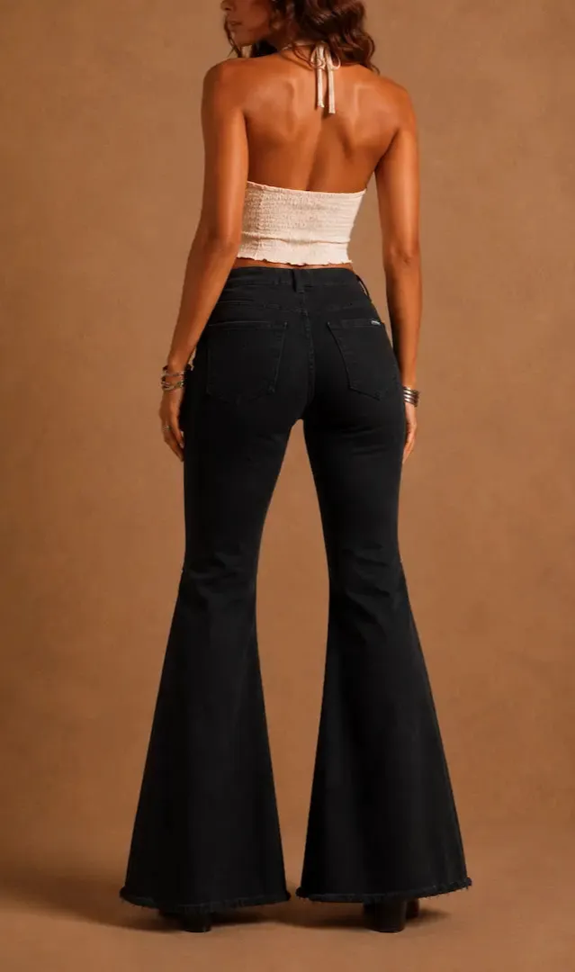 Flare Studded Detail Western Style Denim Jeans
