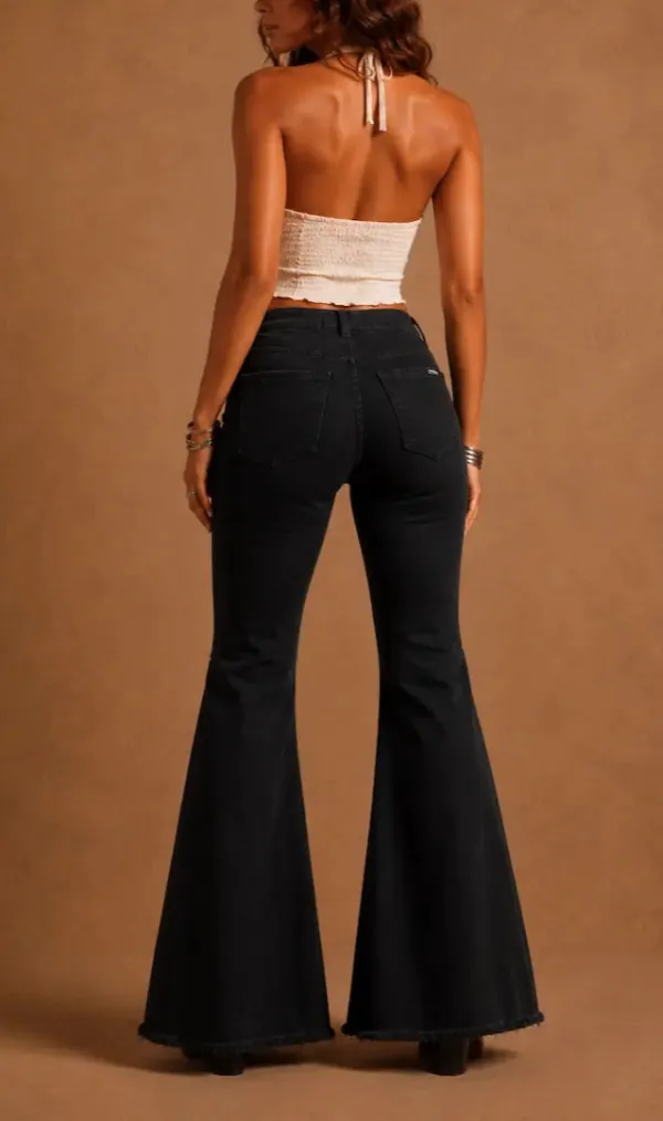 Flare Studded Detail Western Style Denim Jeans