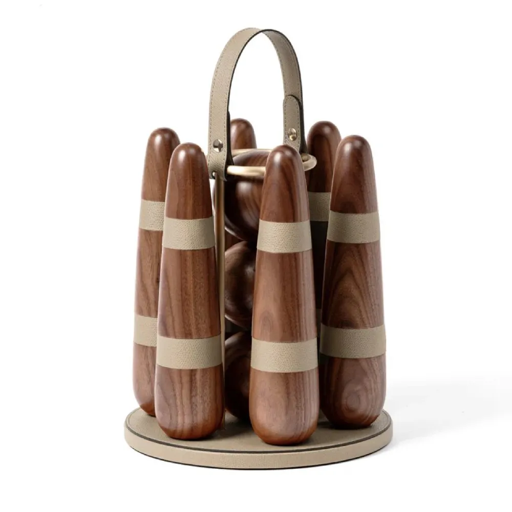Walnut Wood Bowling Set