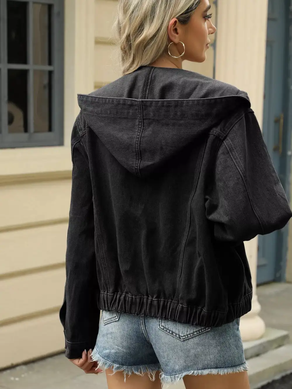 Washed Button Up Hooded Jacket