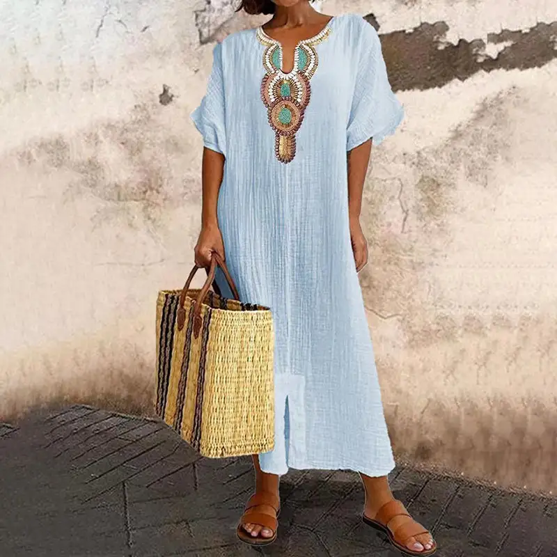 🌿Women's Embroidered Maxi Dress with Front Slit