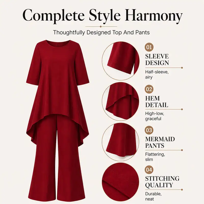 Women's Chic Asymmetrical Top & Wide-Leg Pants Set