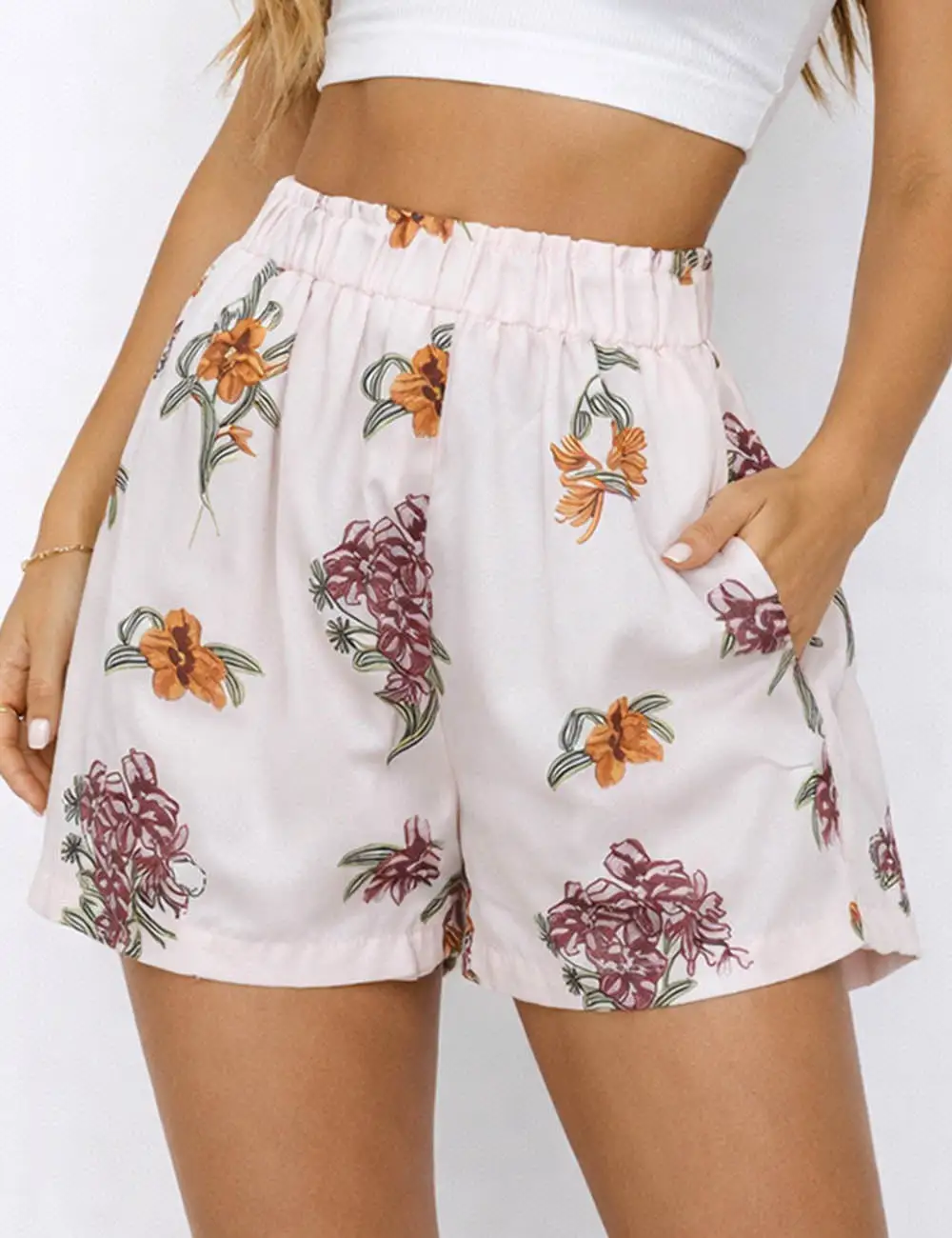 Elastic Waist Wide Leg Pocket Shorts