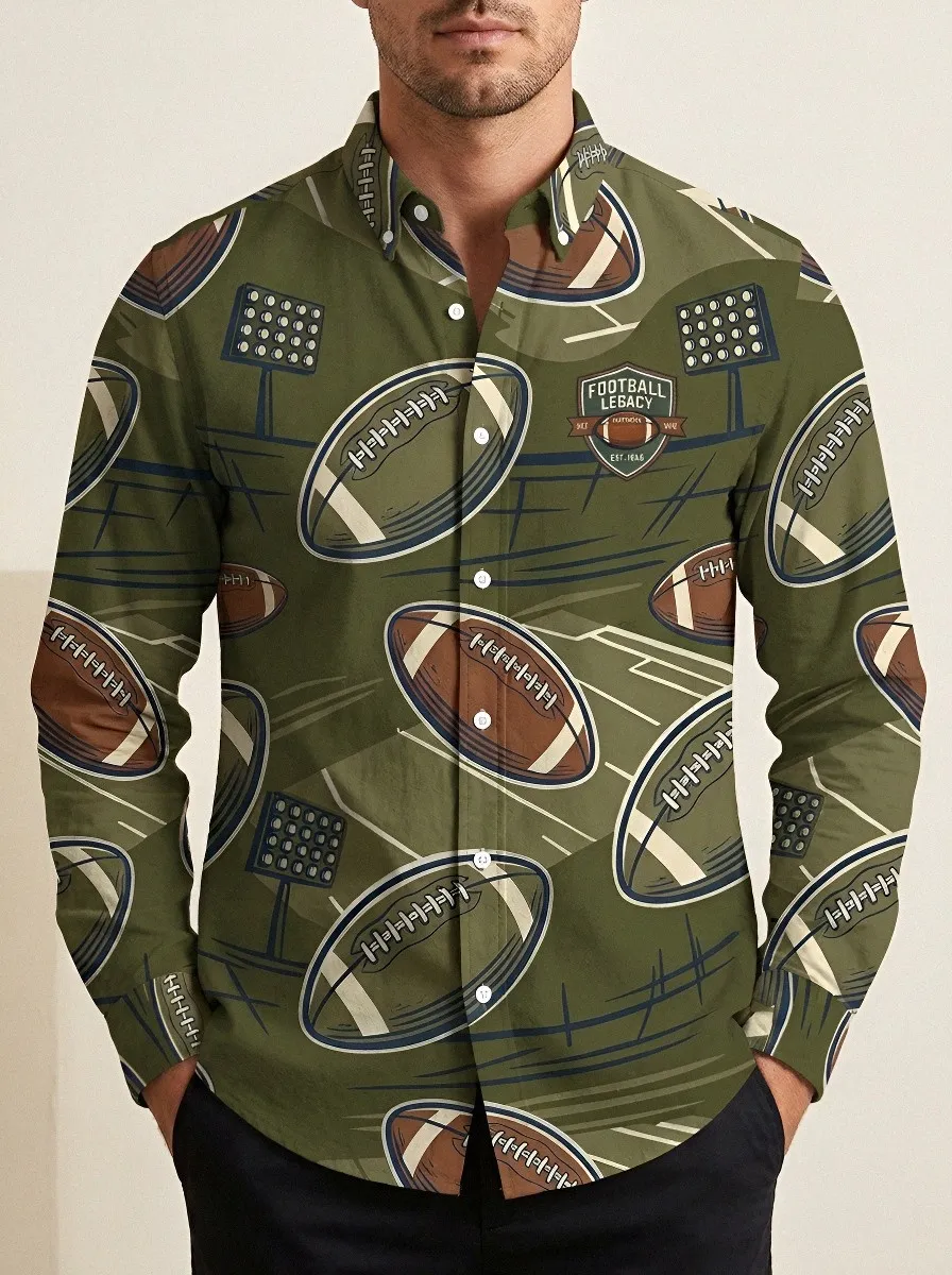 Men's American Football Legacy Stadium Pattern Printed Button-Down Shirt