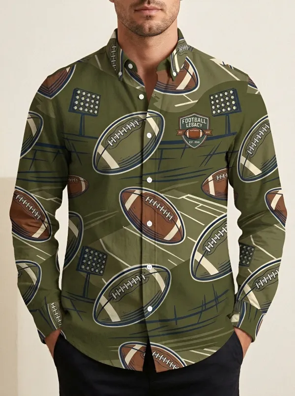 Men's American Football Legacy Stadium Pattern Printed Button-Down Shirt