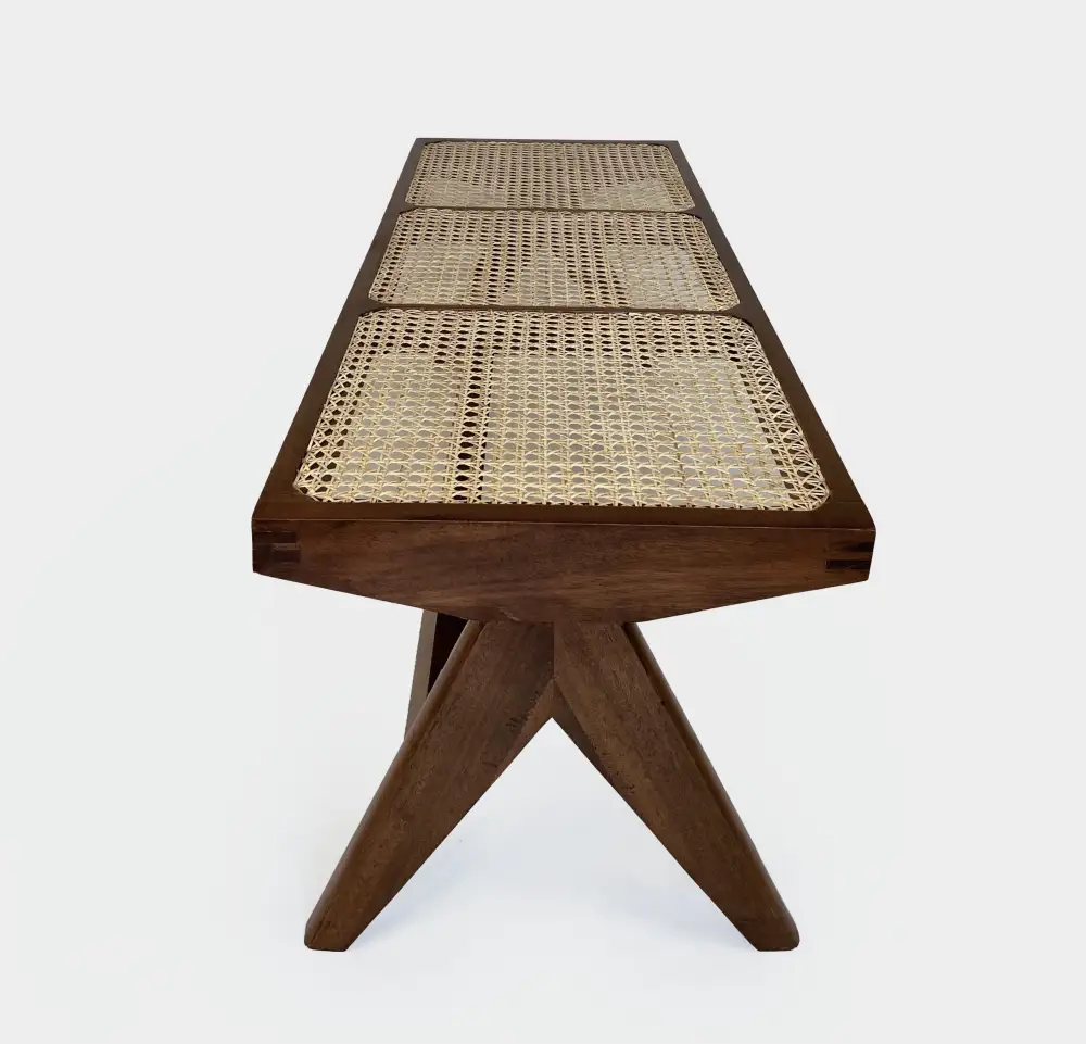 Cane Teak Library Bench